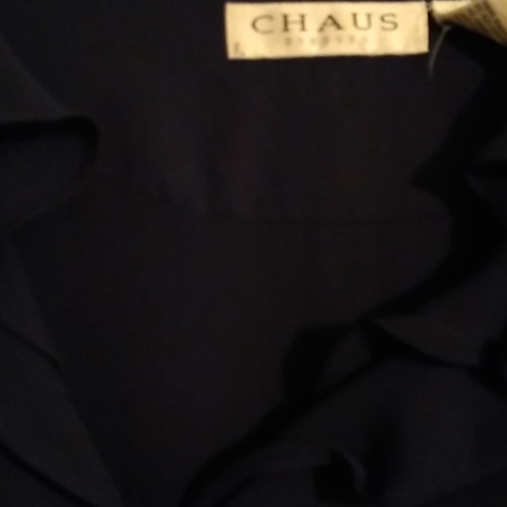 Chaus Navy button-down dress Short Sleeve tie in back Ruffle Summer Lightweight - Picture 7 of 16